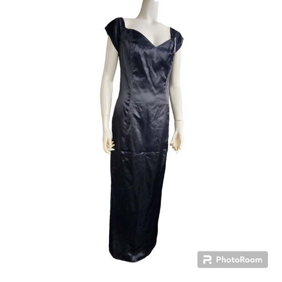 Marlenes Dresses & Skirts - Vintage Marlene's Black 60" Long Gown / Black Satin Long Maxi Dress Gown
